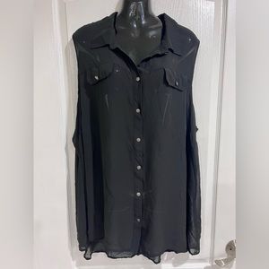 Black Button down chiffon sleeveless top ( 3xl )